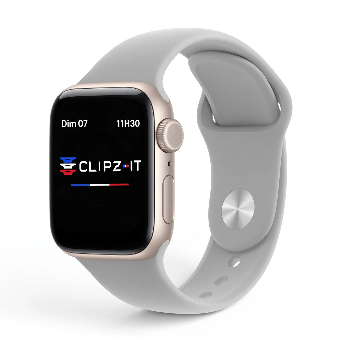 Bracelet Signature silicone gris clair, vue de face - Apple Watch | Clipz-it
