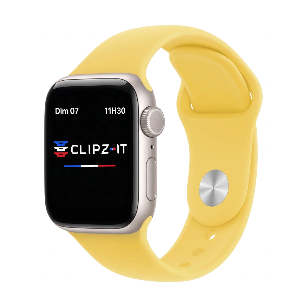 Bracelet Signature silicone jaune, vue de face - Apple Watch | Clipz-it