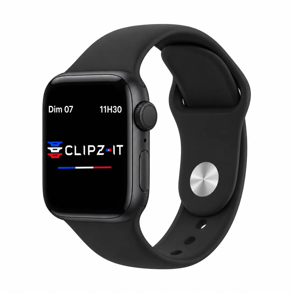 Bracelet Signature silicone noir, vue de face - Apple Watch | Clipz-it