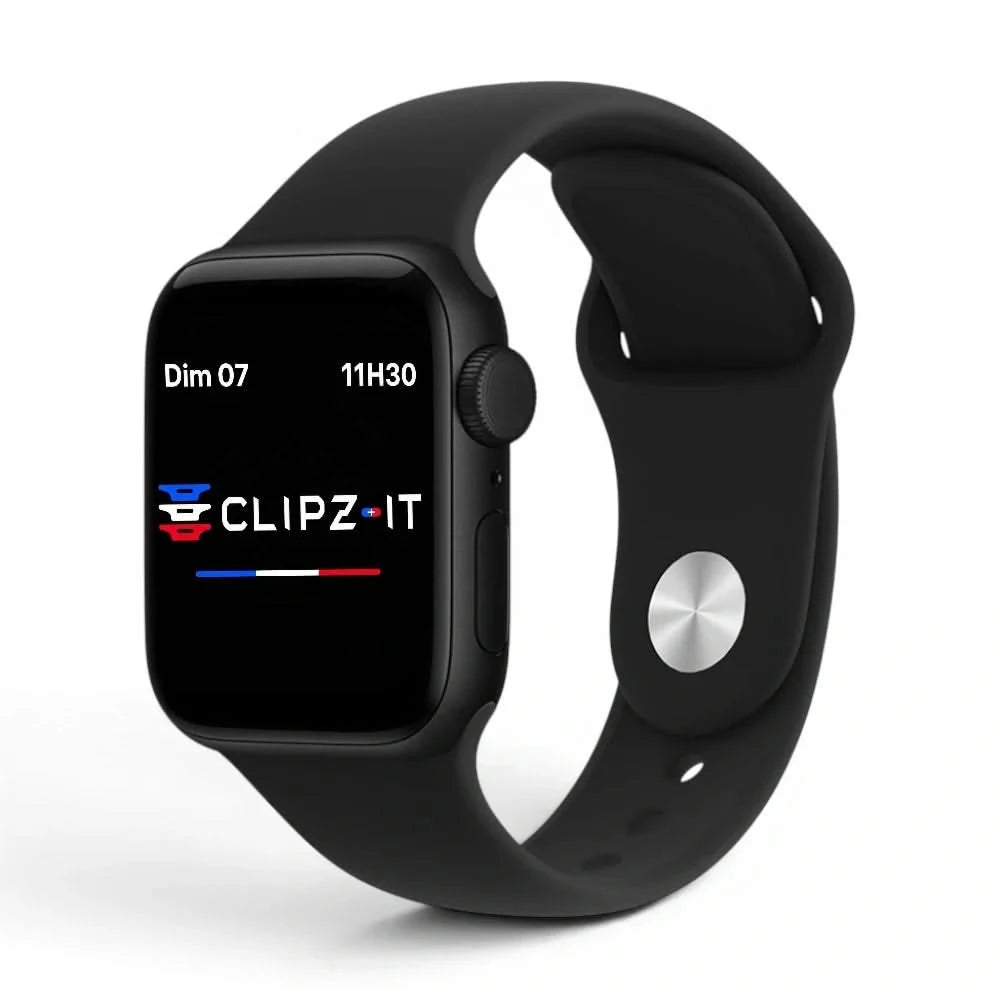 Bracelet Signature silicone noir, vue de face - Apple Watch | Clipz-it