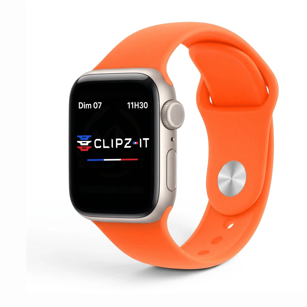 Bracelet Signature silicone orange, vue de face - Apple Watch | Clipz-it