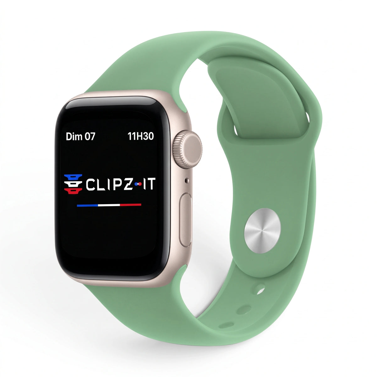 Bracelet Signature silicone pistache, vue de face - Apple Watch | Clipz-it