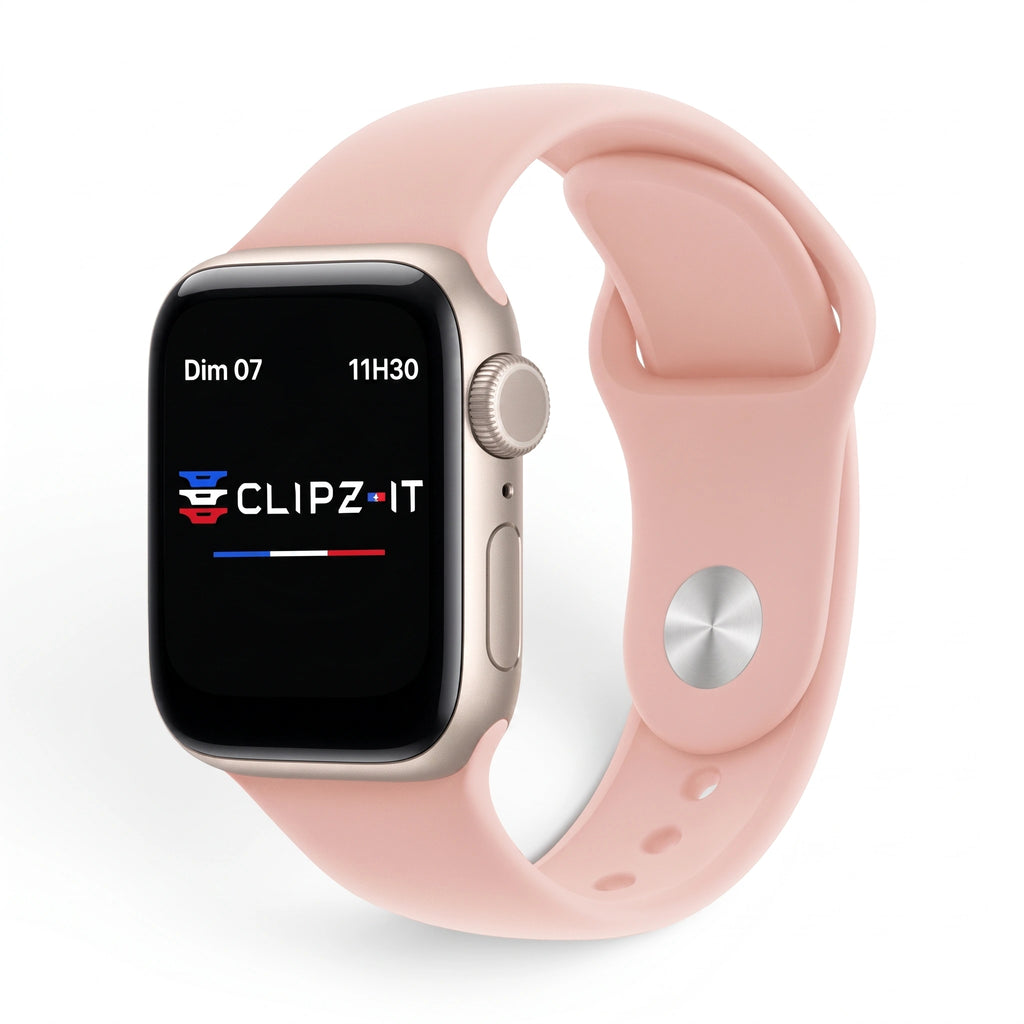 Bracelet Signature silicone rose vintage, vue de face - Apple Watch | Clipz-it