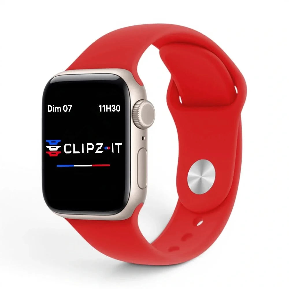 Bracelet Signature silicone rouge, vue de face - Apple Watch | Clipz-it