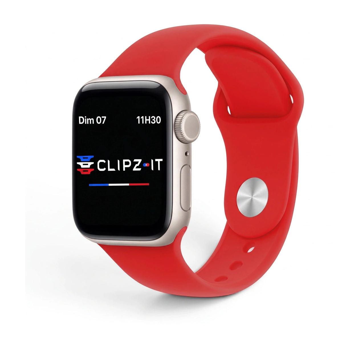 Bracelet Signature silicone rouge, vue de face - Apple Watch | Clipz-it