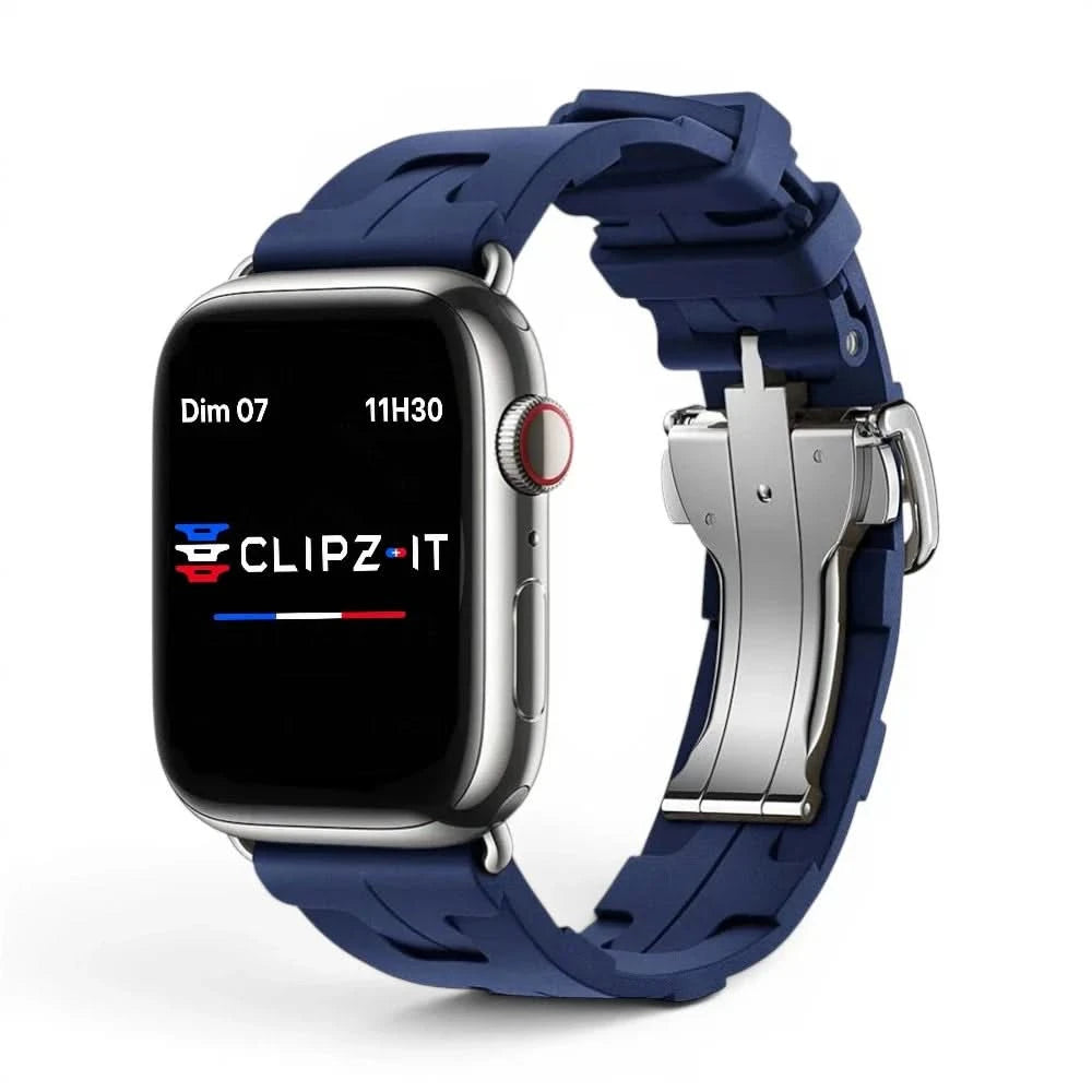 Bracelet Silica silicone luxe bleu, vue de face - Apple Watch | Clipz-it