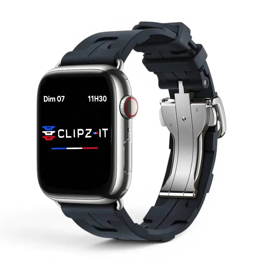 Bracelet Silica silicone luxe noir, vue de face - Apple Watch | Clipz-it
