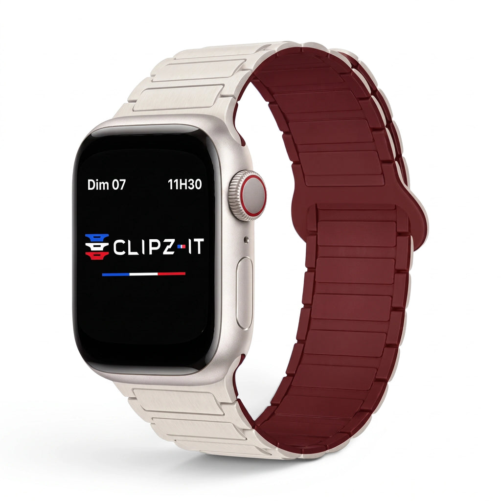 Řemínek Sofia silikonový bílý - bordový, pohled zepředu - Apple Watch | Clipz-it