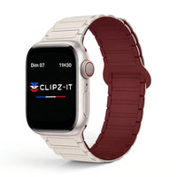 Řemínek Sofia silikonový bílý - bordový, pohled zepředu - Apple Watch | Clipz-it