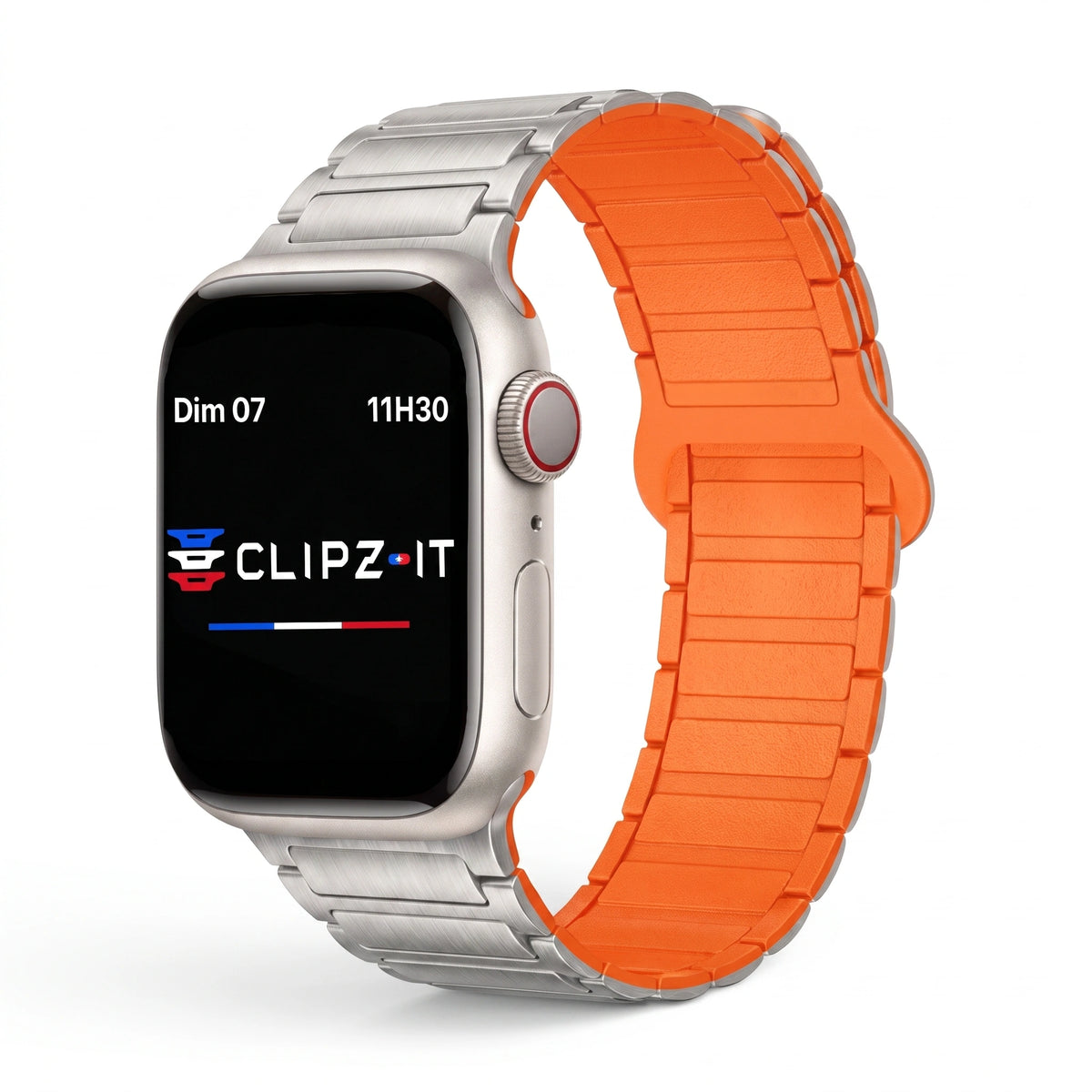Řemínek Sofia silikonový bílý - oranžový, pohled zepředu - Apple Watch | Clipz-it