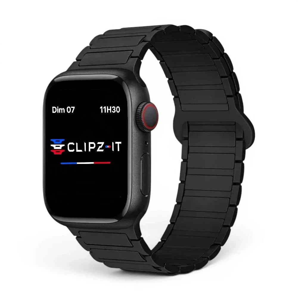 Bracelet Sofia silicone noir, vue de face - Apple Watch | Clipz-it