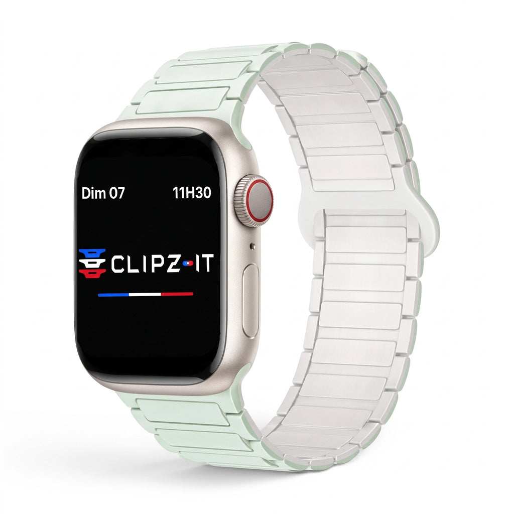 Řemínek Sofia silikonový zelený - bílý, pohled zepředu - Apple Watch | Clipz-it
