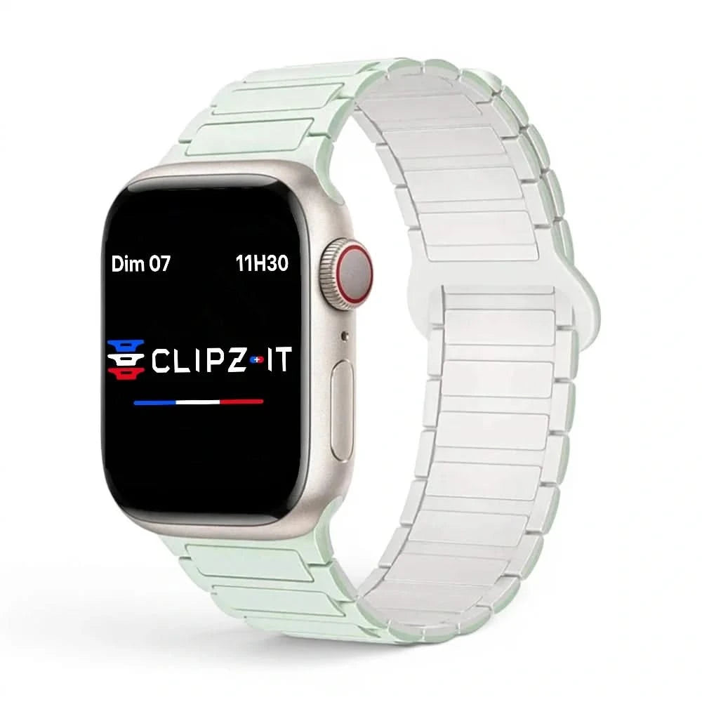 Bracelet Sofia silicone vert - blanc, vue de face - Apple Watch | Clipz-it