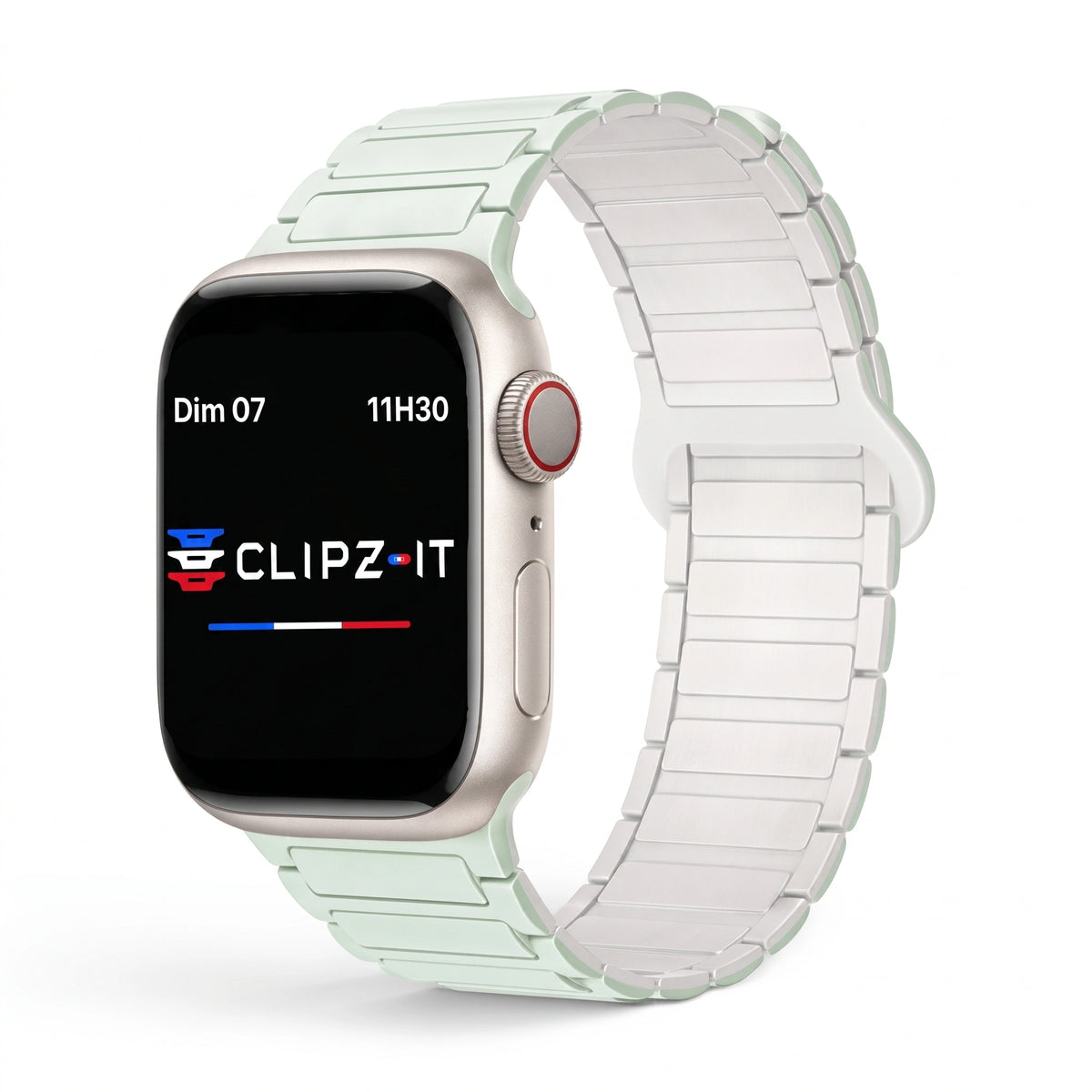Řemínek Sofia silikonový zelený - bílý, pohled zepředu - Apple Watch | Clipz-it