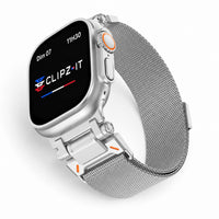 Bracelet Titan Mesh maille milanaise titane argent, vue de face - Apple Watch | Clipz-it