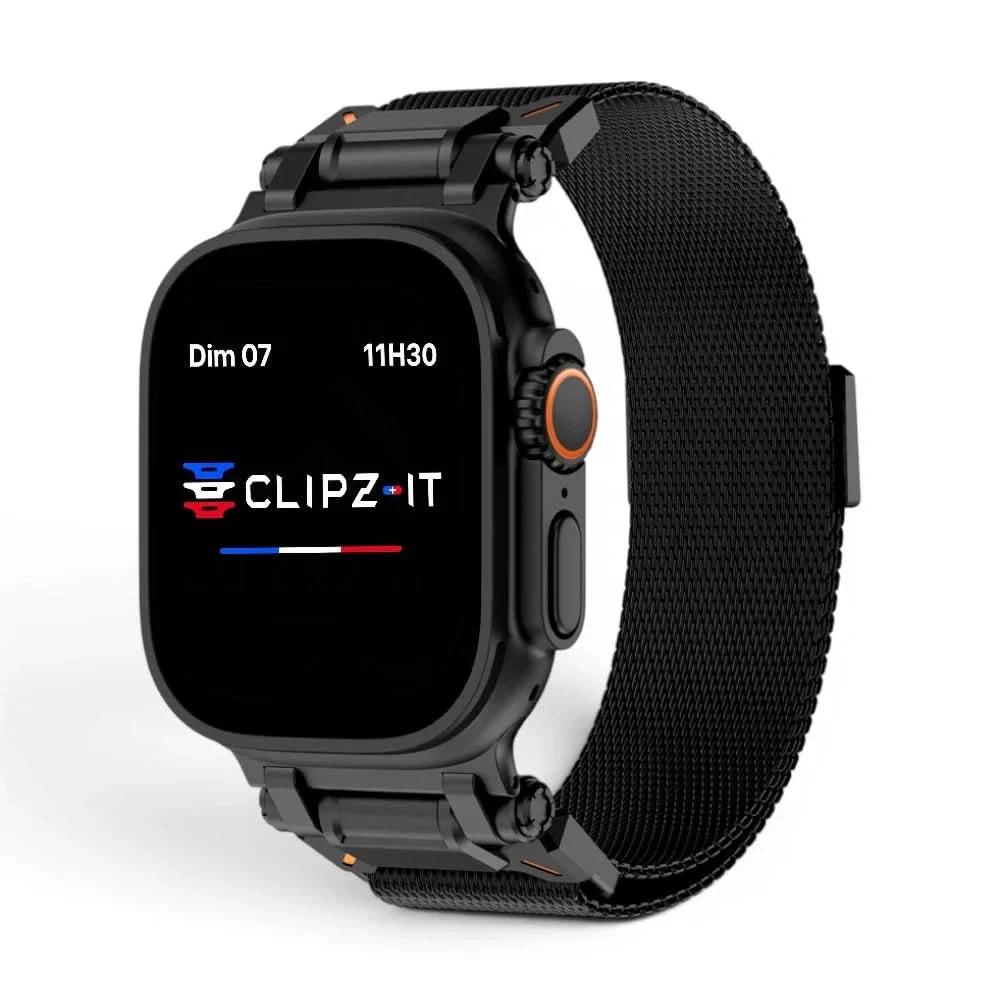 Bracelet Titan Mesh maille milanaise titane, vue de face - Apple Watch | Clipz-it