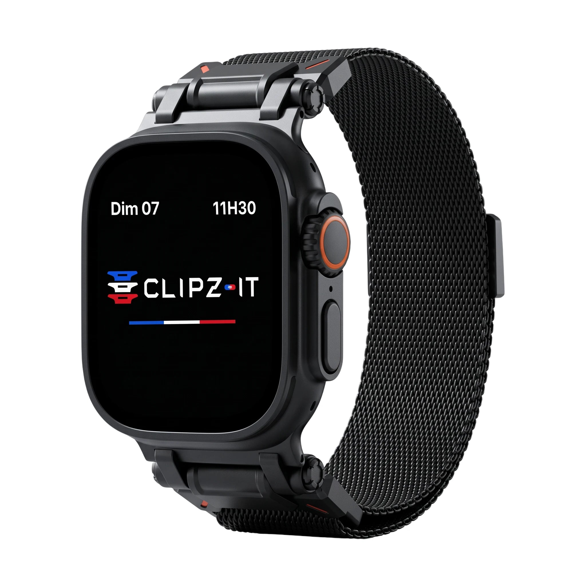 Bracelet Titan Mesh maille milanaise titane, vue de face - Apple Watch | Clipz-it