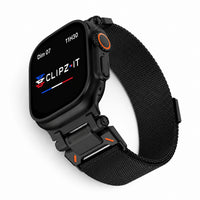Bracelet Titan Mesh maille milanaise titane noir, vue de face - Apple Watch | Clipz-it
