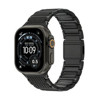 Weave strap, titanium &amp; carbon fibre, black DLC, front view - Apple Watch