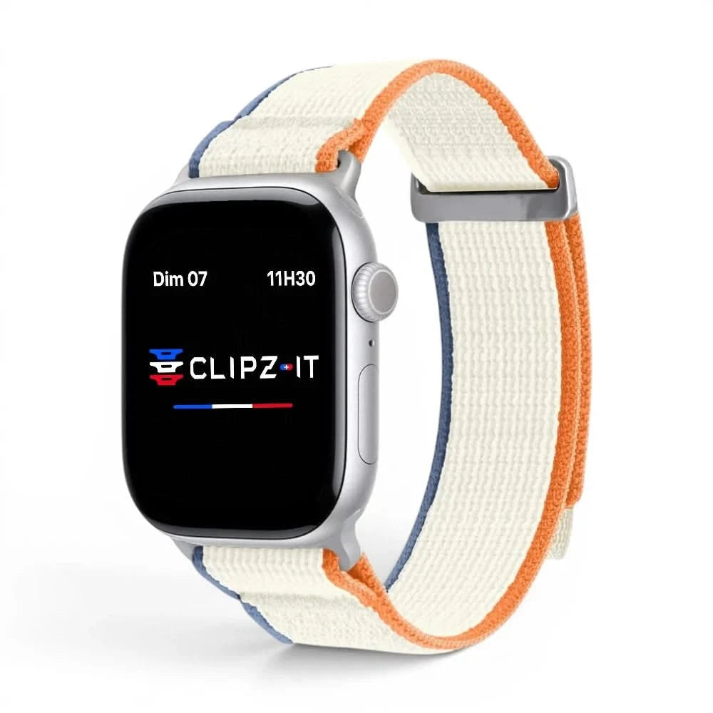 Bracelet Trek nylon beige, vue de face 2 - Apple Watch | Clipz-it