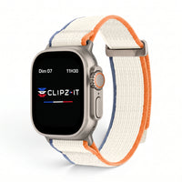 Bracelet Trek nylon beige, vue de face 3 - Apple Watch | Clipz-it