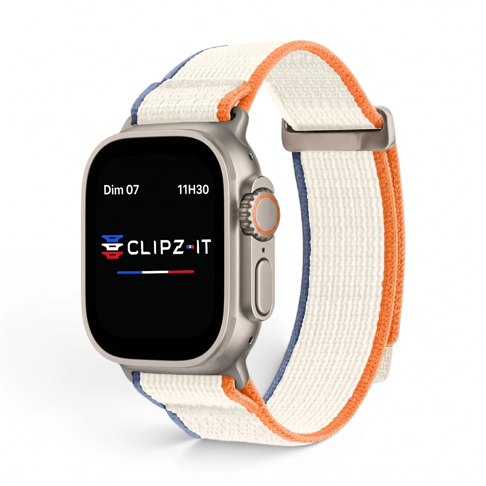 Bracelet Trek nylon beige, vue de face 3 - Apple Watch | Clipz-it