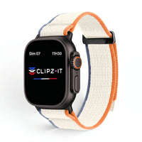 Bracelet Trek nylon beige, vue de face - Apple Watch | Clipz-it