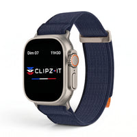 Bracelet Trek nylon bleu, vue de face 2 - Apple Watch | Clipz-it