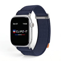 Bracelet Trek nylon bleu, vue de face 3 - Apple Watch | Clipz-it