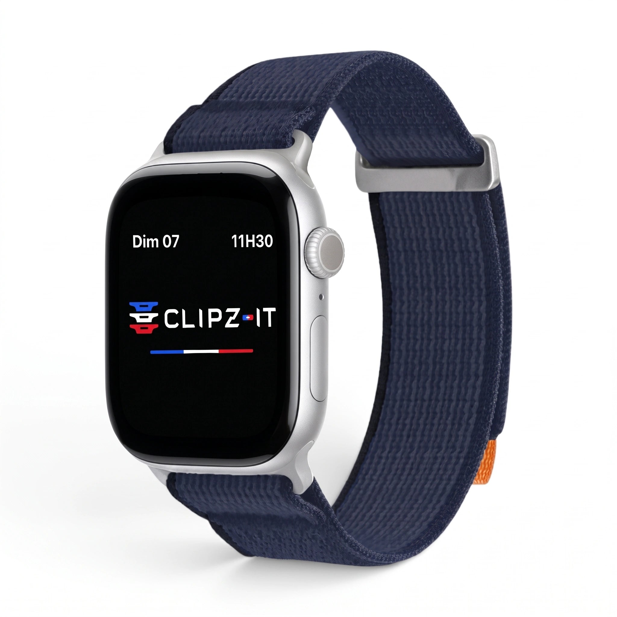 Bracelet Trek nylon bleu, vue de face 3 - Apple Watch | Clipz-it
