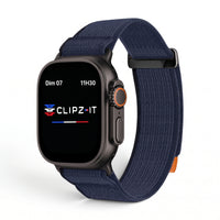 Bracelet Trek nylon bleu, vue de face - Apple Watch | Clipz-it