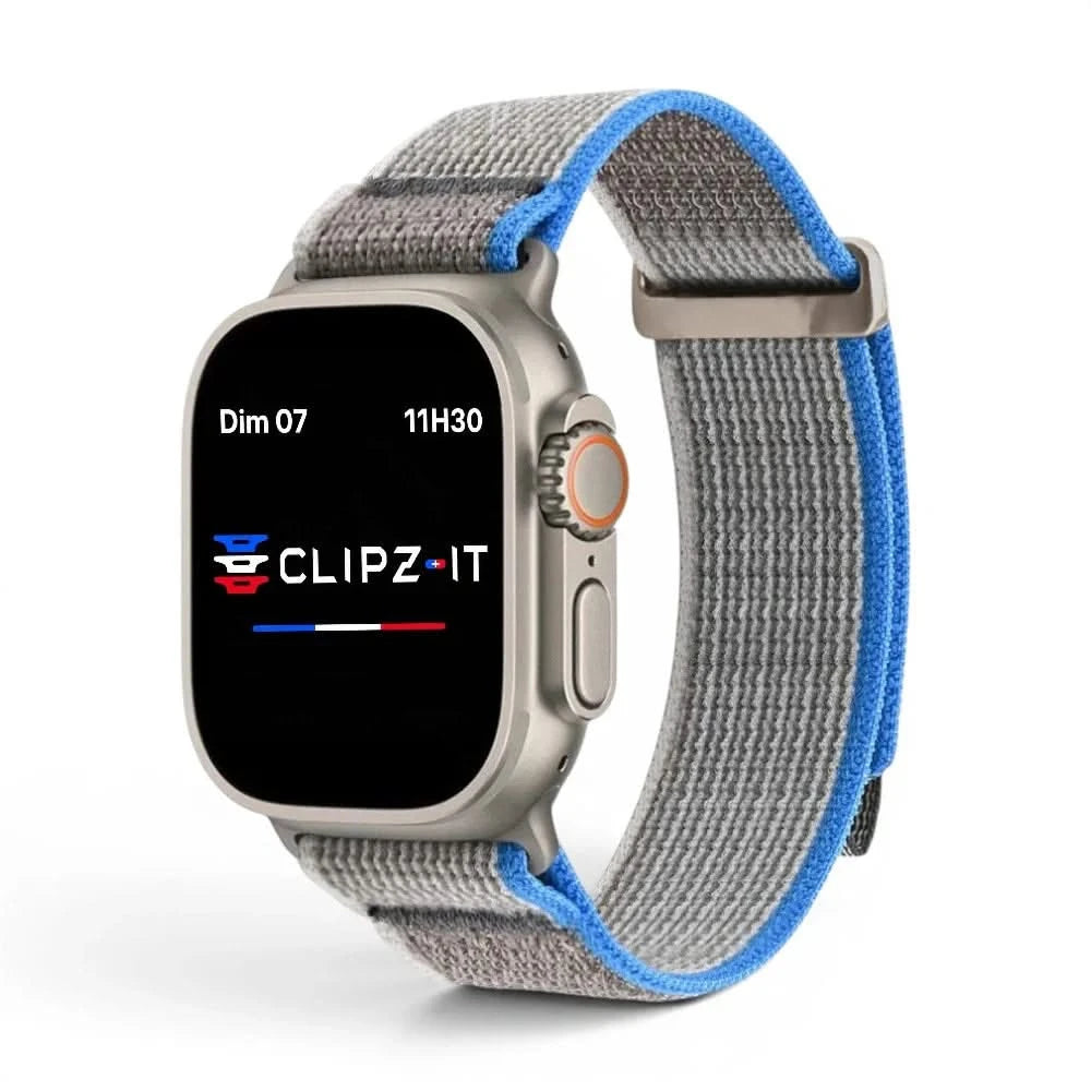 Bracelet Trek nylon gris, vue de face 2 - Apple Watch | Clipz-it