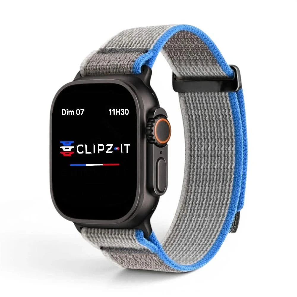 Bracelet Trek nylon gris, vue de face 3 - Apple Watch | Clipz-it