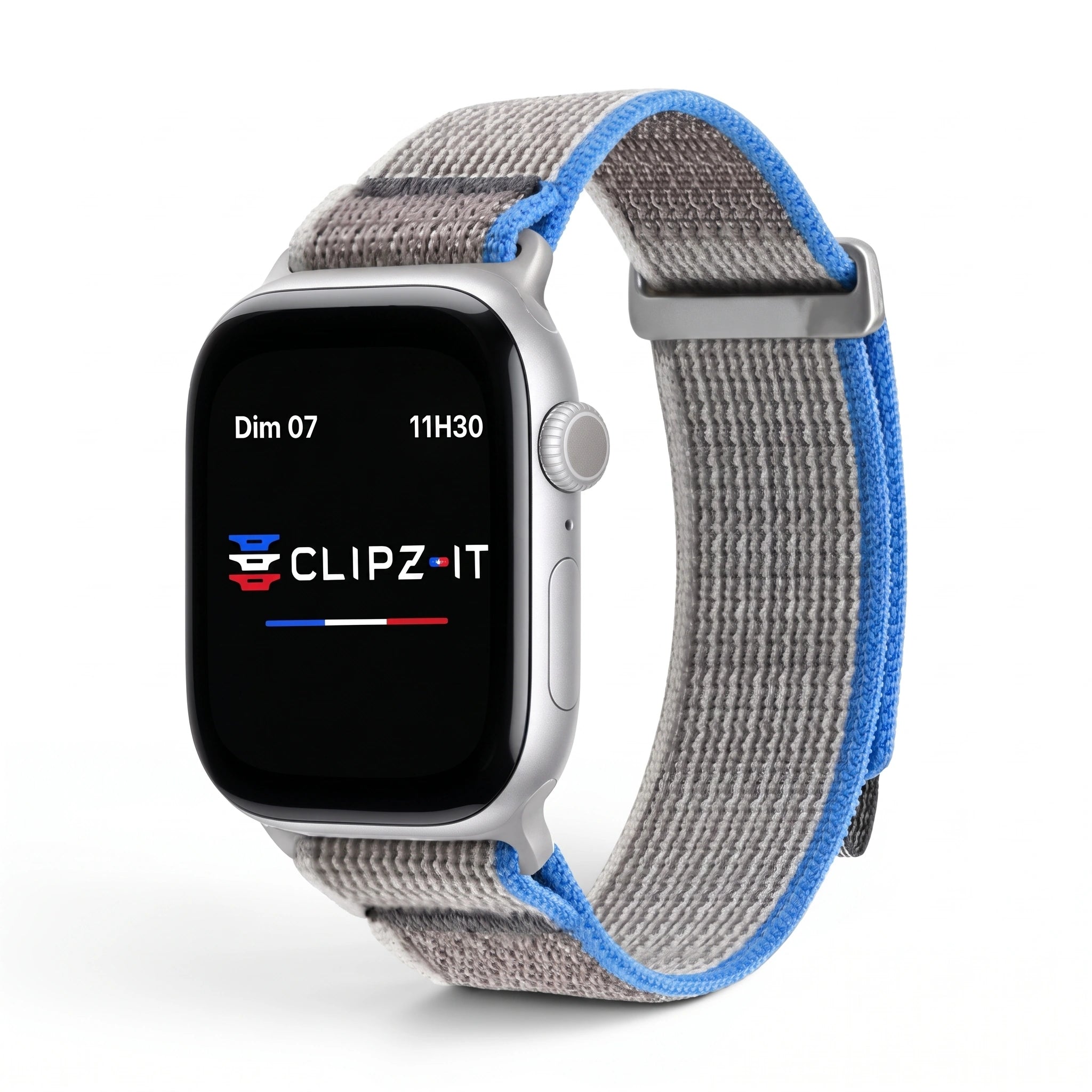 Bracelet Trek nylon gris, vue de face - Apple Watch | Clipz-it