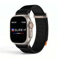 Bracelet Trek nylon noir, vue de face 2 - Apple Watch | Clipz-it