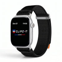 Bracelet Trek nylon noir, vue de face 3 - Apple Watch | Clipz-it