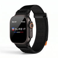 Bracelet Trek nylon noir, vue de face - Apple Watch | Clipz-it