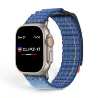 Bracelet Trekker nylon outdoor bleu, vue de face 2 - Apple Watch | Clipz-it