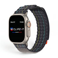 Bracelet Trekker nylon outdoor noir, vue de face 2 - Apple Watch | Clipz-it