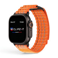 Bracelet Trekker nylon outdoor orange, vue de face - Apple Watch | Clipz-it