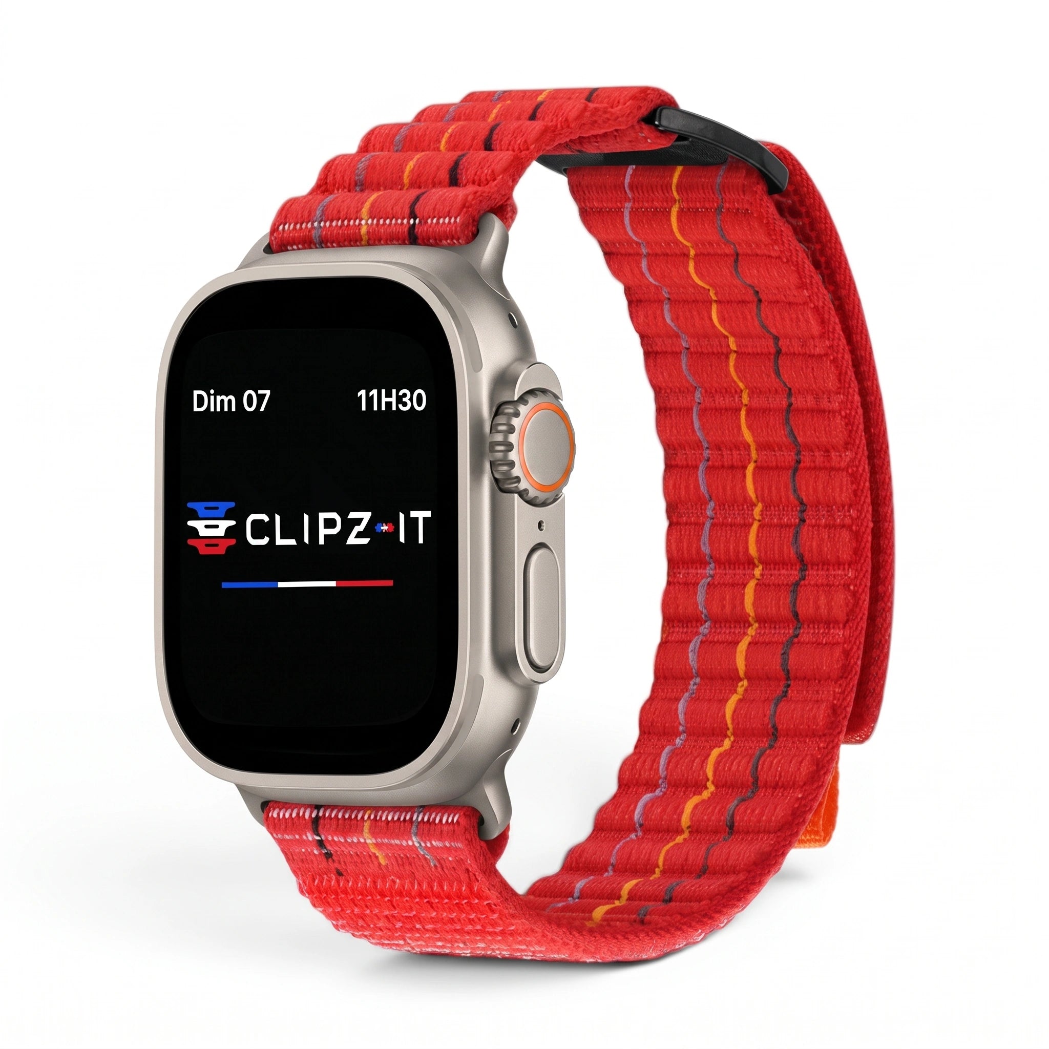 Bracelet Trekker nylon outdoor rouge, vue de face 2 - Apple Watch | Clipz-it