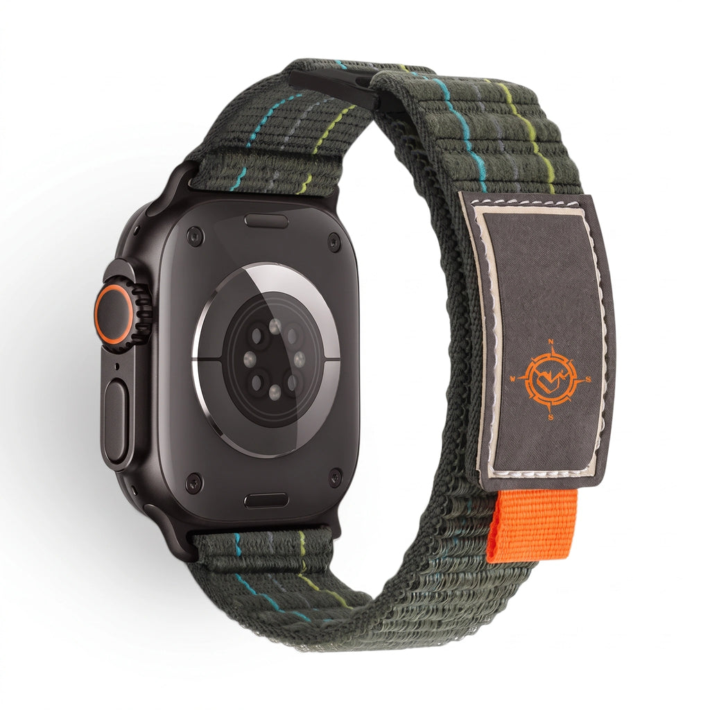 Bracelet Trekker nylon outdoor vert militaire, vue de dos - Apple Watch | Clipz-it