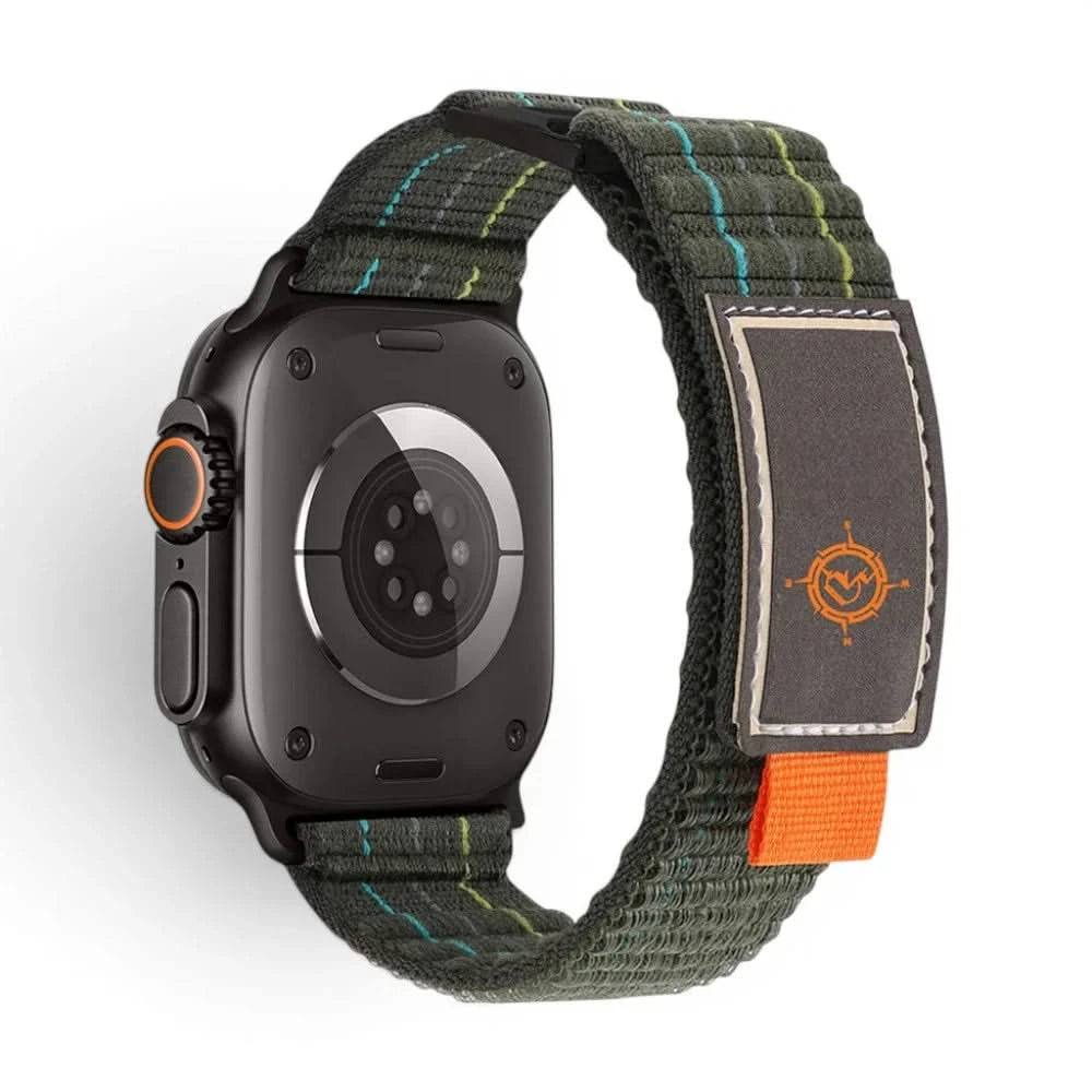 Bracelet Trekker nylon outdoor vert militaire, vue de dos - Apple Watch | Clipz-it
