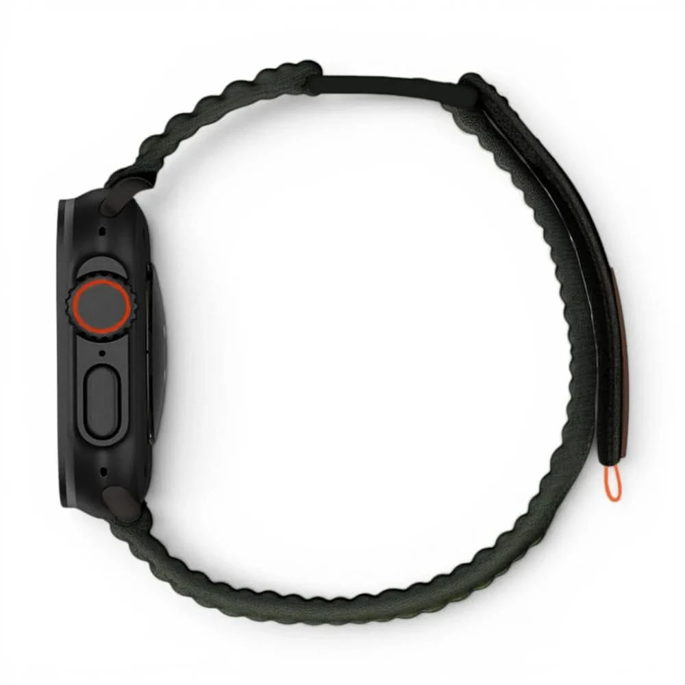 Bracelet Trekker nylon outdoor vert militaire, vue de profil - Apple Watch | Clipz-it