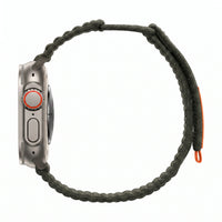 Bracelet Trekker nylon outdoor vert militaire, vue de profil - Apple Watch | Clipz-it