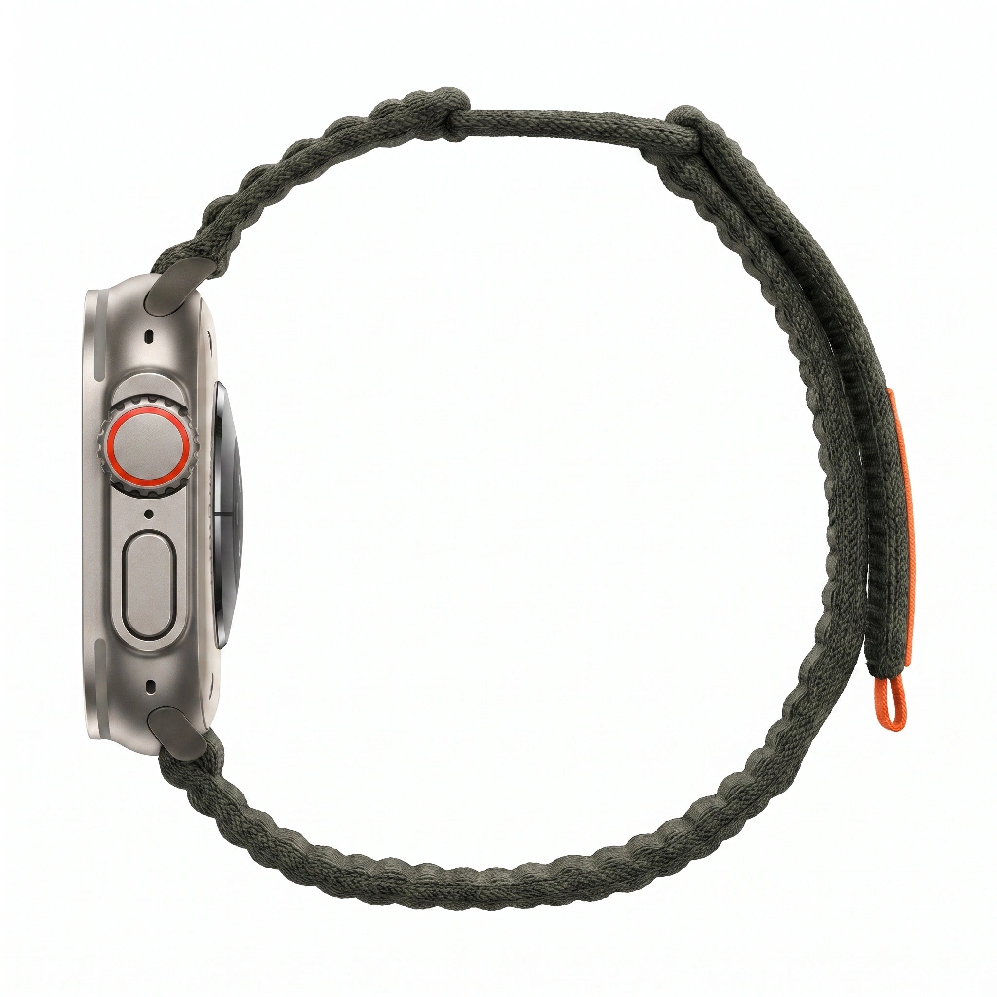 Bracelet Trekker nylon outdoor vert militaire, vue de profil - Apple Watch | Clipz-it