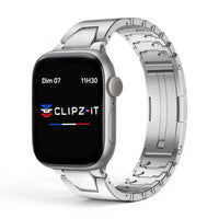 Bracelet Warden acier inoxydable argent, vue de face - Apple Watch | Clipz-it