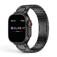Bracelet Warden acier inoxydable noir, vue de face - Apple Watch | Clipz-it