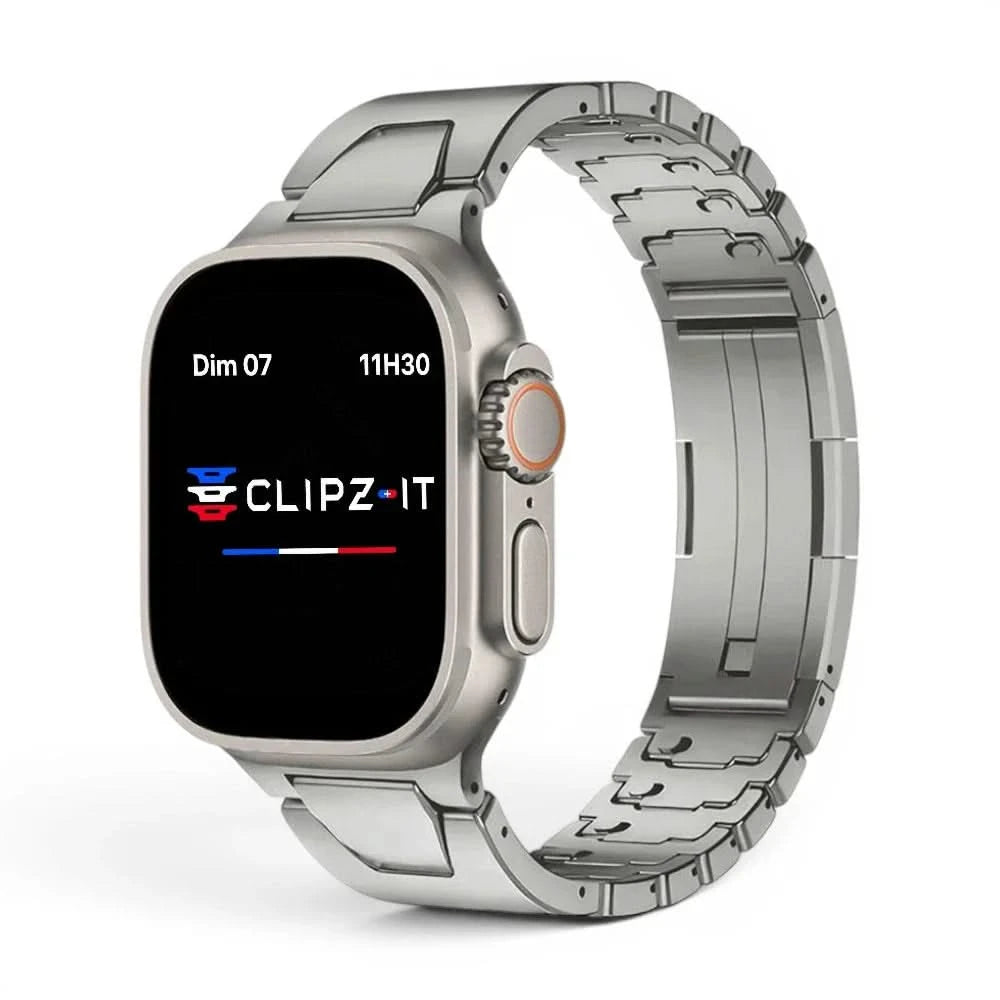 Bracelet Warden acier inoxydable titane, vue de face - Apple Watch | Clipz-it