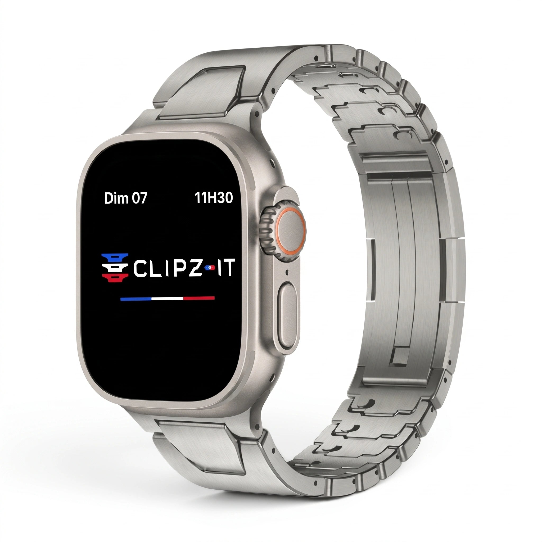 Bracelet Warden acier inoxydable titane, vue de face - Apple Watch | Clipz-it